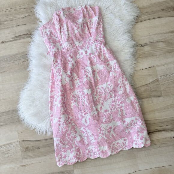 Lilly Pulitzer Dresses & Skirts - vintage lilly pulitzer Pink Rhino Print Strapless Dress Size 0